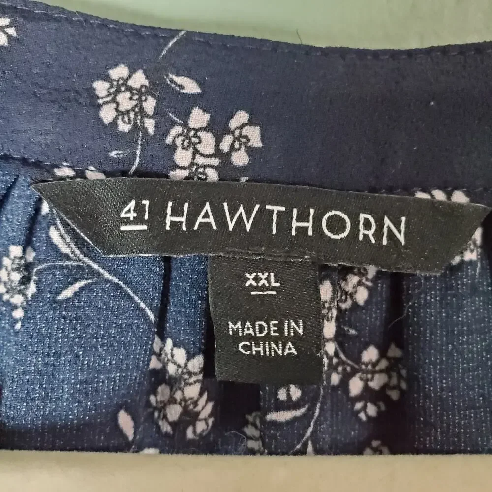 41 Hawthorn Women Morey Split Neck 3/4 Sleeve Blouse Navy Size XXL